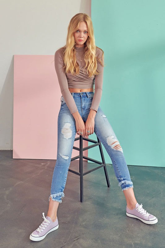 Kan Can Mid Rise Hem Ankle Skinny Jeans